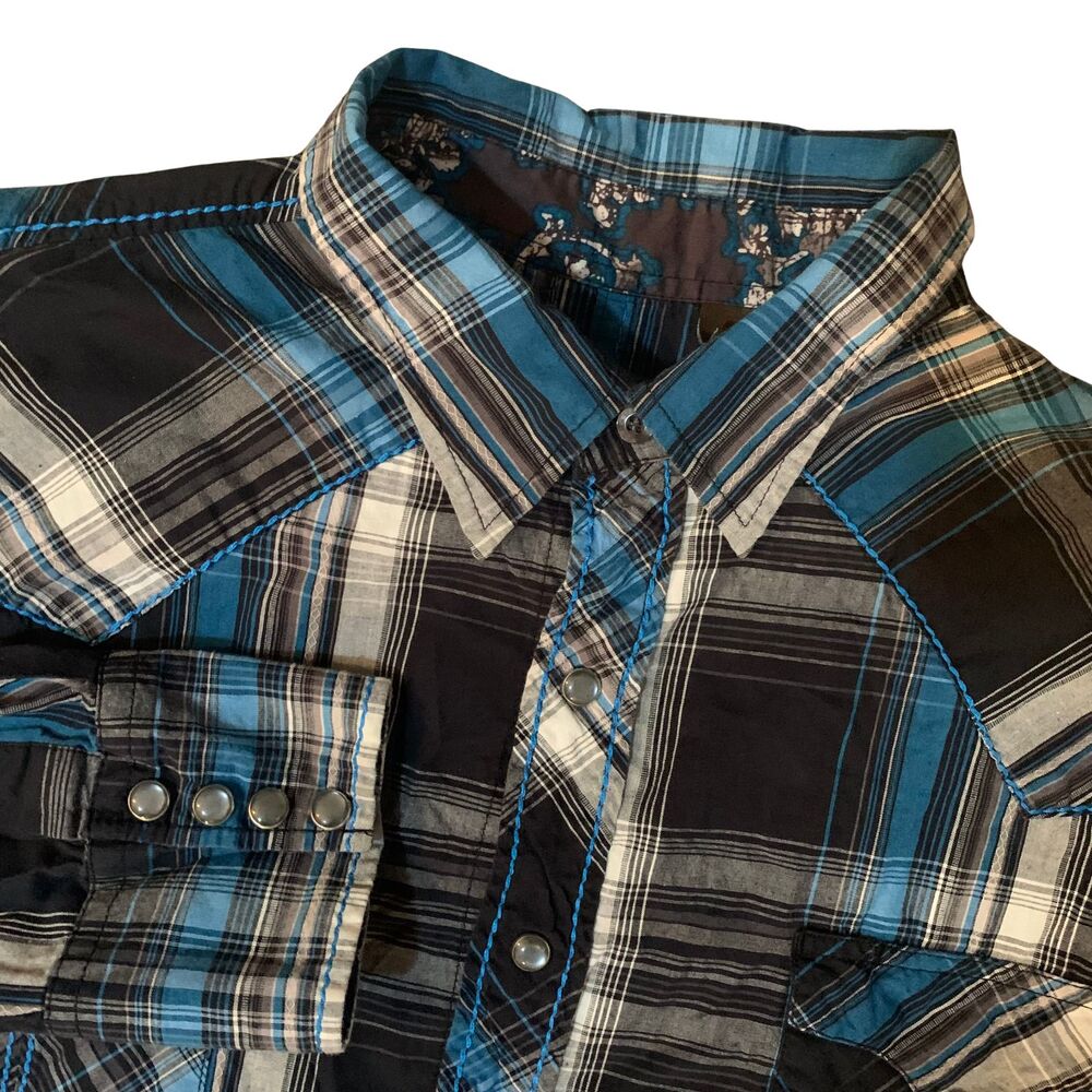 Roper Shirt Mens XL Black Plaid Western Pearl Snap Button Up Long Sleeve Pocket